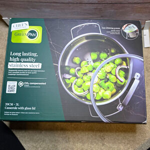 GreenPan Chef's Collection Stainless Steel Casserole w Glass Lid 20cm 3L